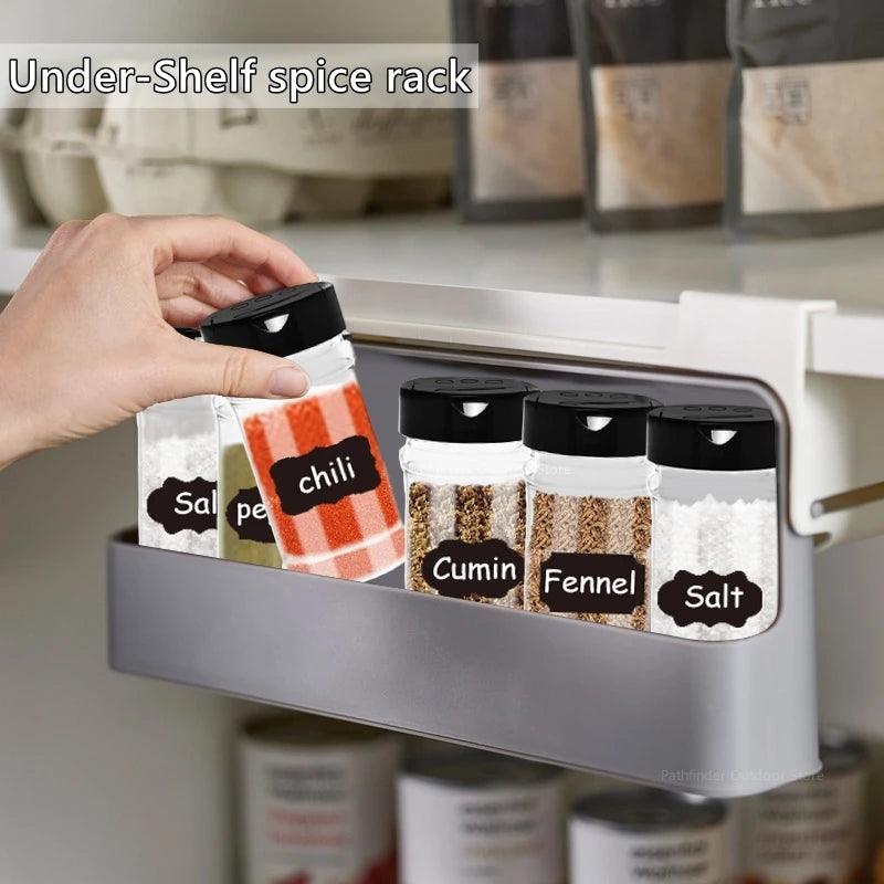 Kitchen Spice Rack Self-adhesive Spice Organizer Rack Seasoning Bottle Spice Organizer Wall-mounted Under-Shelf Kitchen Storage - Trayis Shop